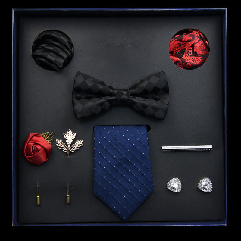8Pcs Black&Blue Menswear Classic Business Bow Ties Gift Box