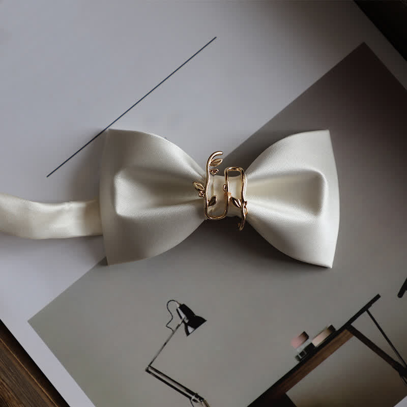 Men's Gold Vine Leaf Silky Sateen Bow Tie