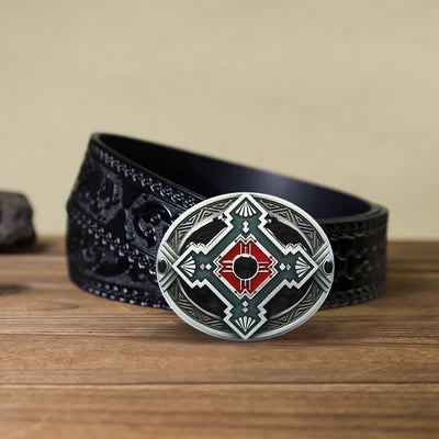 Men's DIY Native Indian Western Buckle Leather Belt