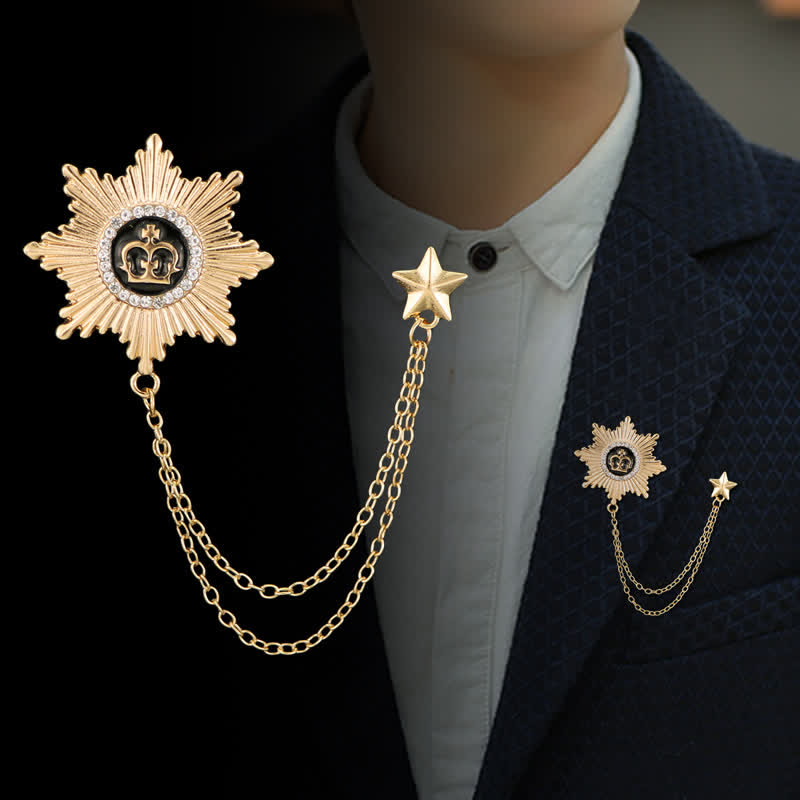 Men's Octagon Star Crown Chain Brooch