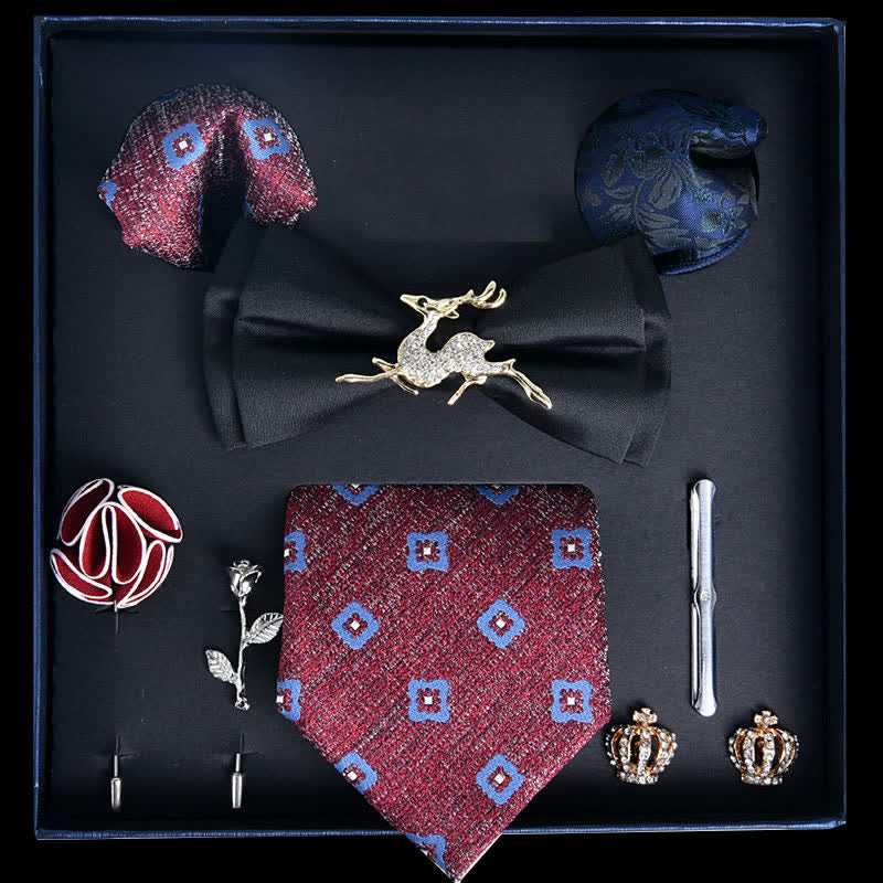 8Pcs Black&RosyBrown Luxury Noble Print Bow Ties Gift Box