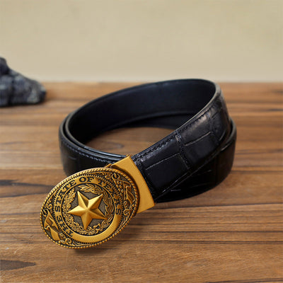 Men's DIY Texas Pentagram Automatic Buckle Leather Belt