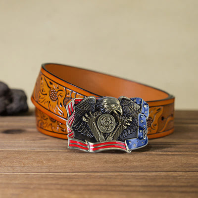 Men's DIY Eagle Patriotic Multi Color Buckle Leather Belt