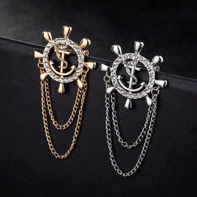 Men's Navy Ship Wheel Anchor Chain Brooch