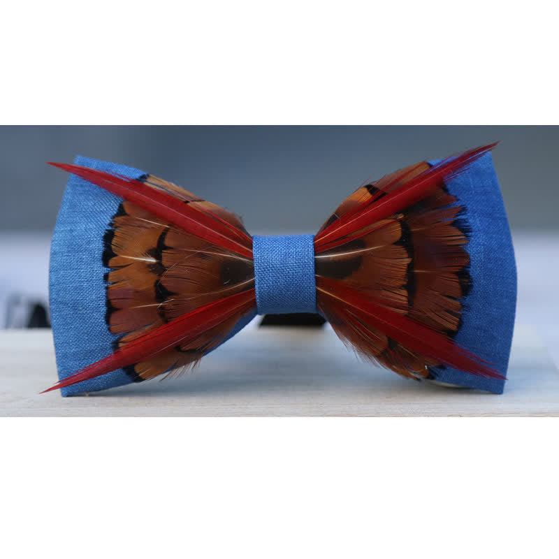 Brown Pheasant Intersected Red Feather Bow Tie