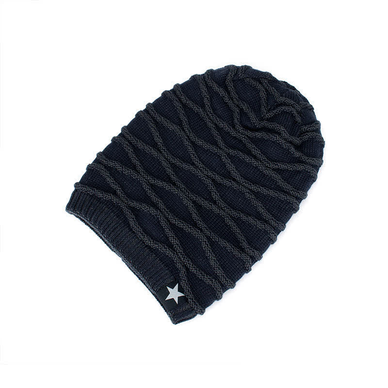 Fleece Lined Five-Star Beanie Knitted Hat