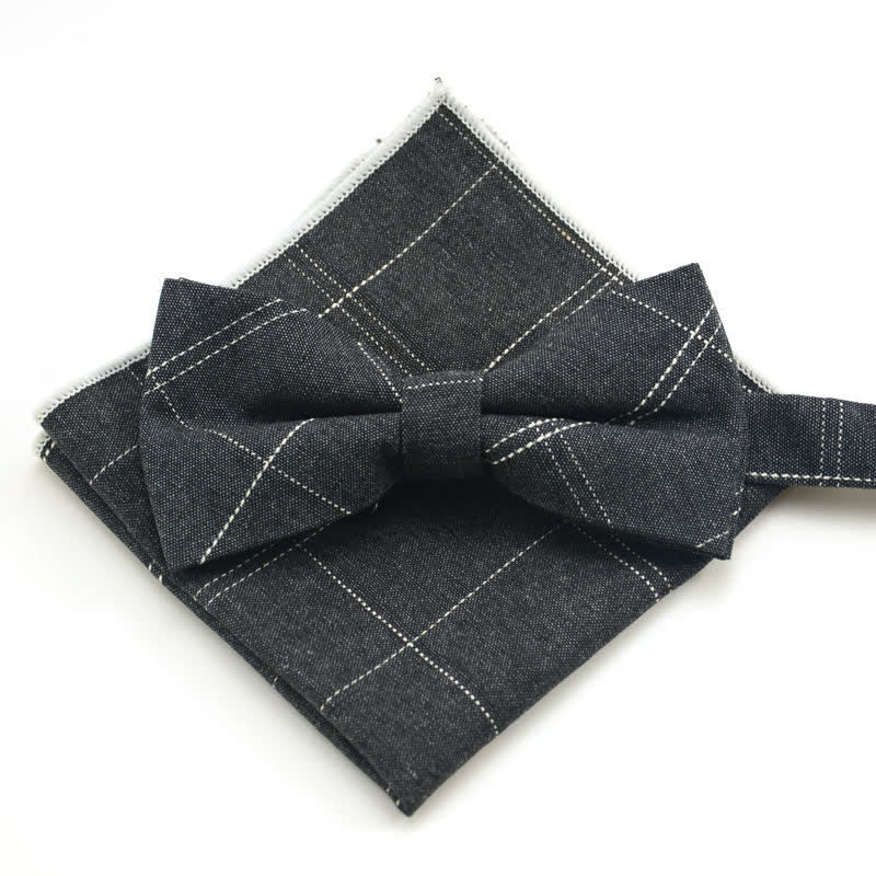 2Pcs Men's Classic Plaid Bow Tie Set