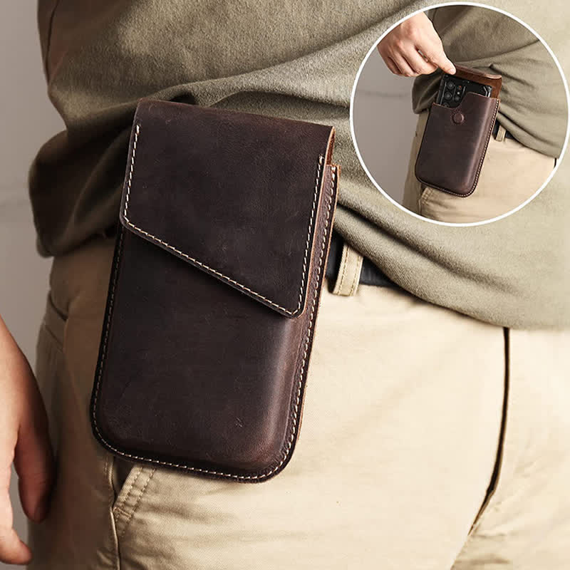 Flip Cellphone Case Magnetic Genuine Leather Belt Bag