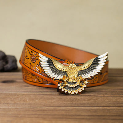 Men's DIY Golden Eagle Spread Wings Buckle Leather Belt