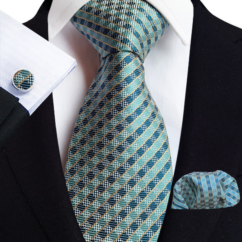 3Pcs Men's Trendy Teal Plaid Necktie Set