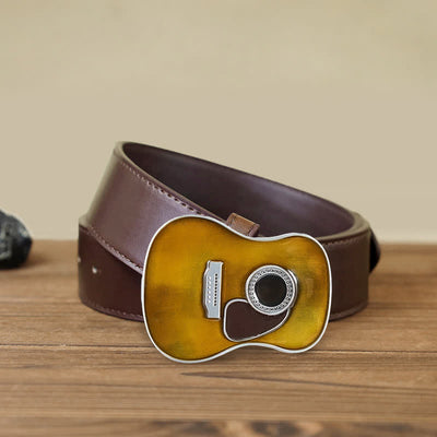 Men's DIY Musical Acoustic Guitar Buckle Leather Belt