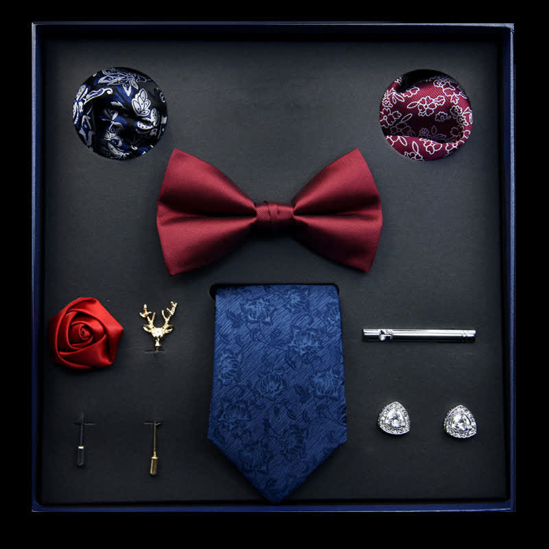 8Pcs Red&RoyalBlue Menswear Classic Business Bow Ties Gift Box