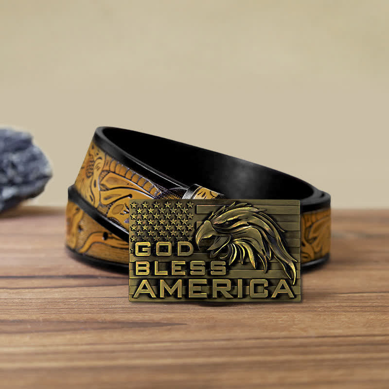 Men's DIY God Bless America Eagle Buckle Leather Belt