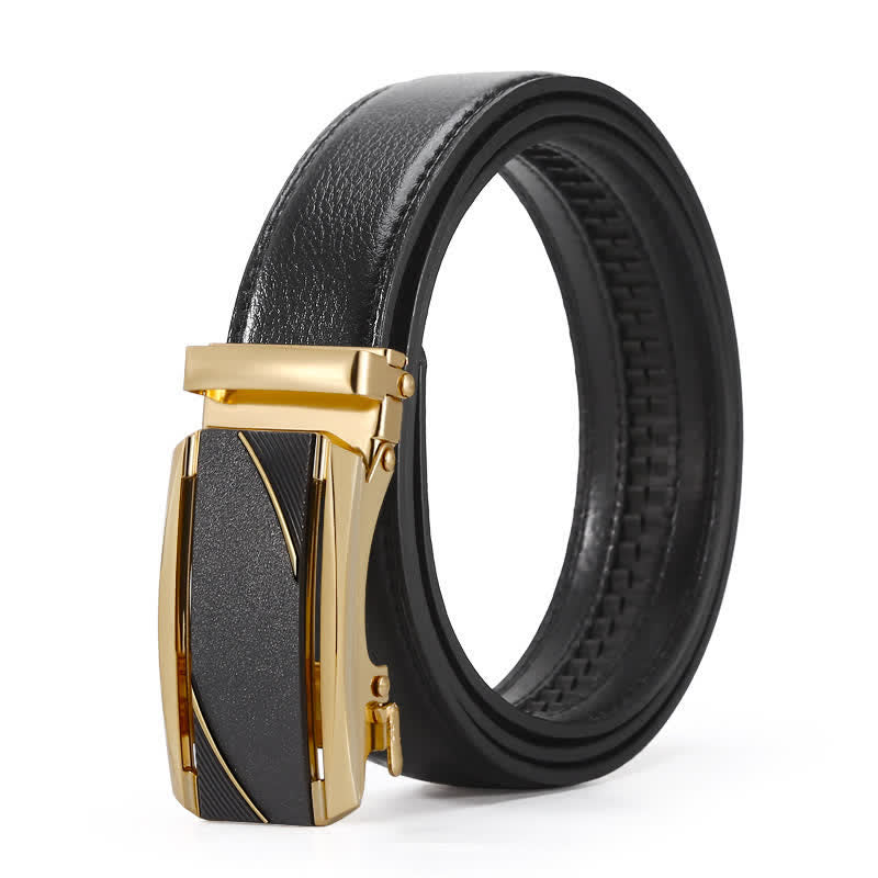 Men's Black & Gold Line Automatic Buckle Leather Belt