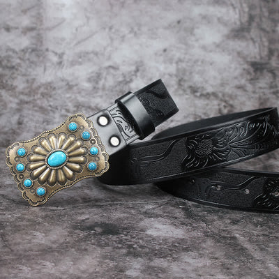 Men's Western Turquoise Stone Embellishment Leather Belt