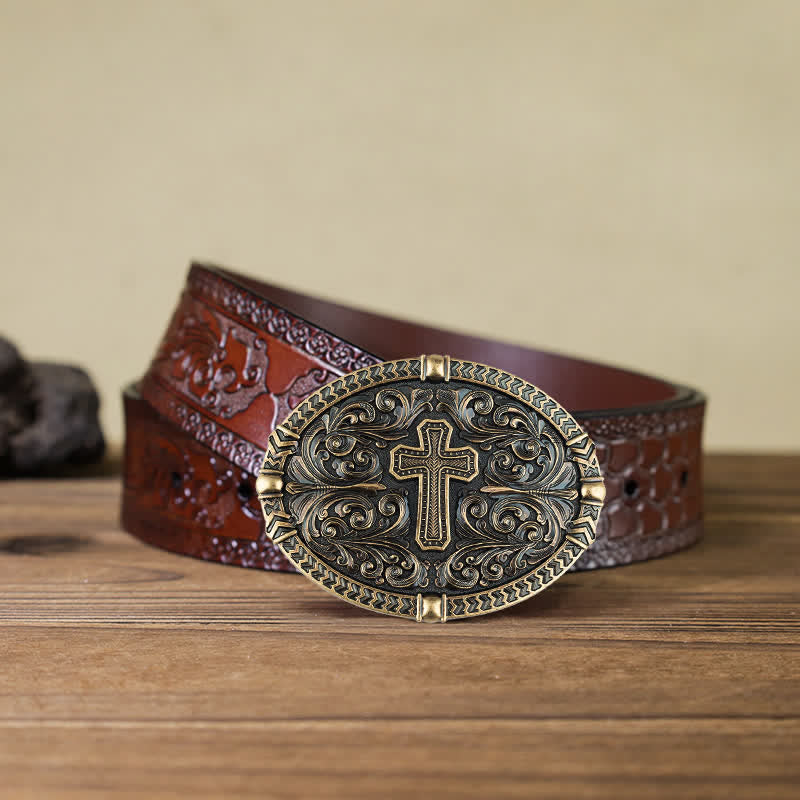 Men's DIY Center Cross Attitude Buckle Leather Belt