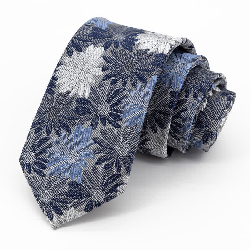 Men's Gray & Blue Daisy Floral Necktie