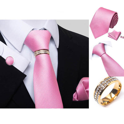 4Pcs Men's Micro-checked Necktie Set With Tie Ring