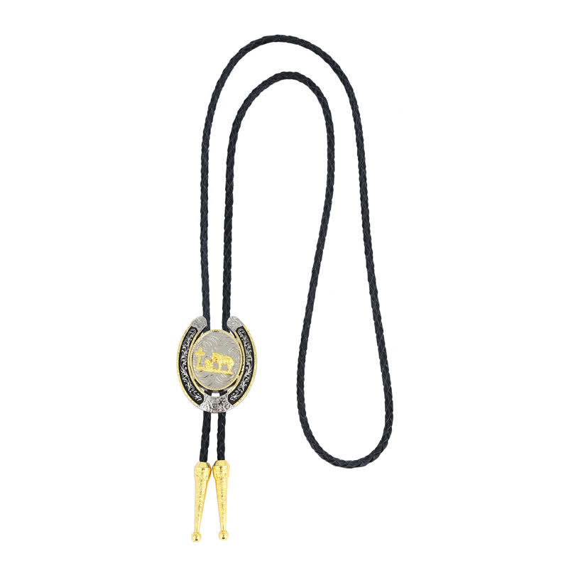 Two Tone Western Animal Style Horseshoe Shape Bolo Tie