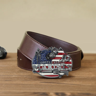 Men's DIY Military US Marines Buckle Leather Belt