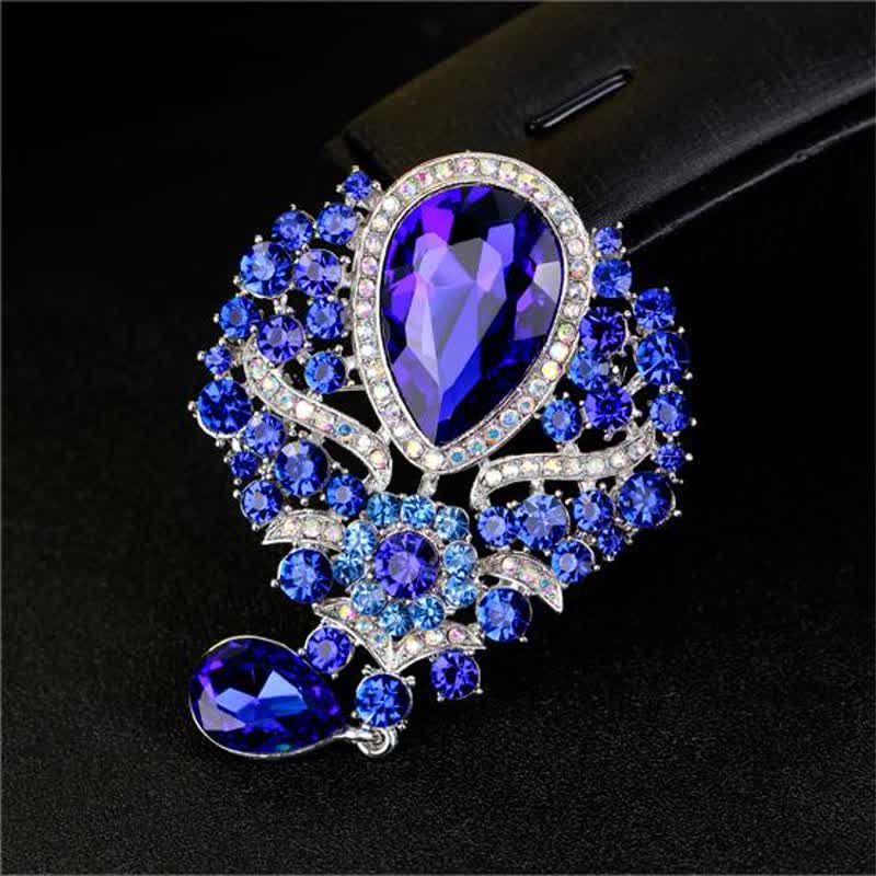 Women's Clear Glass Flower Waterdrop Brooch