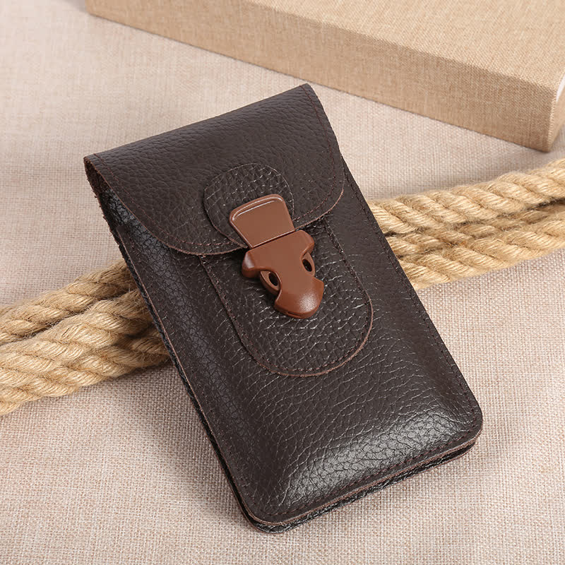 Release Buckle Cellphone Carrying Leather Belt Bag