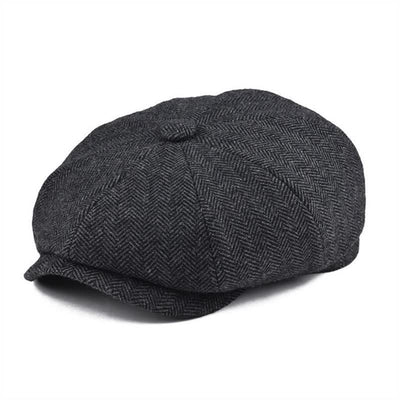 Classic Herringbone Tweed Octagonal Beret Cap