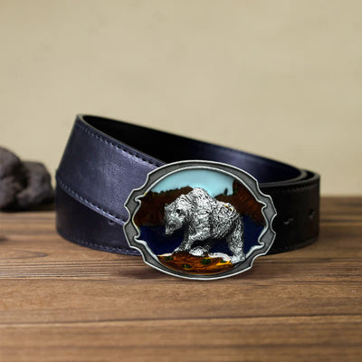 Men's DIY Polar Bear Enameled Buckle Leather Belt