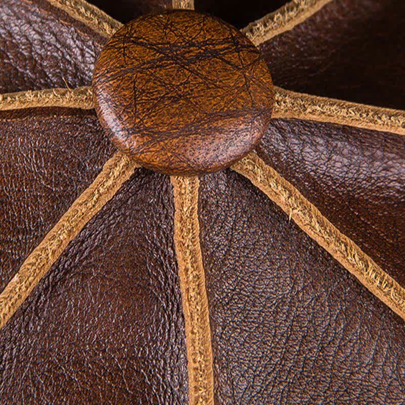 Literary Octagonal Genuine Leather Beret Cap