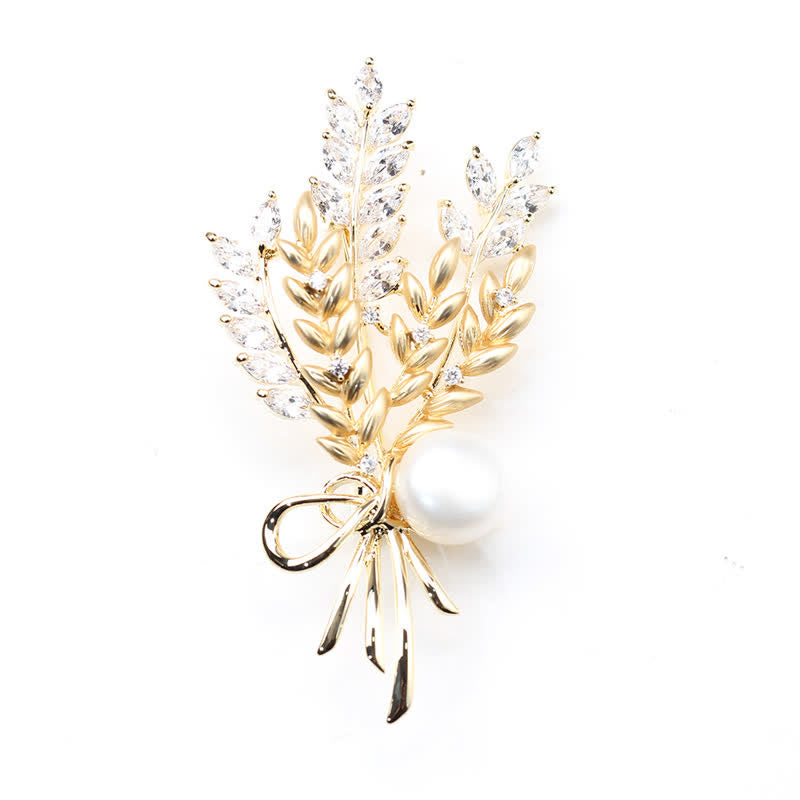 Women's Dazzling Pearl Zirconia Wheat Brooch