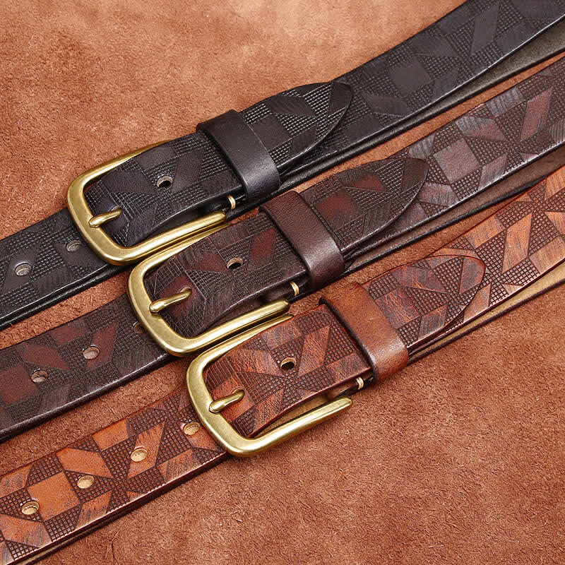 Men's Laser Engraving Diamond Pattern Leather Belt