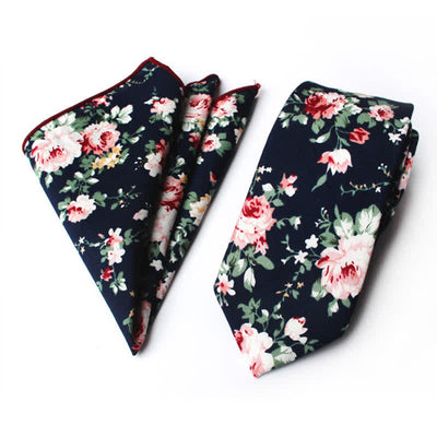 2Pcs Men's Pastel Flower Hanky Necktie Set