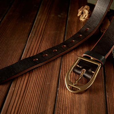 Men's Heavy Duty Copper Buckle Leather Belt