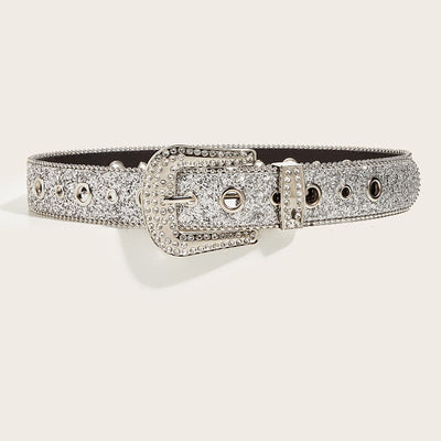 Women's Shinny Artificial Rhinestone Y2k Leather Belt