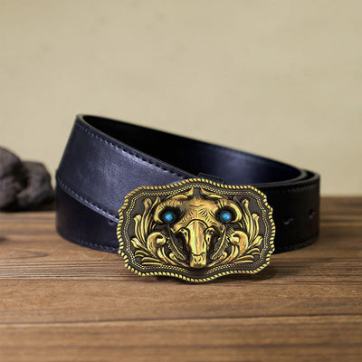 Men's DIY Goat Skull Turquoise Buckle Leather Belt