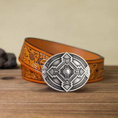 Men's DIY Native Indian Western Buckle Leather Belt