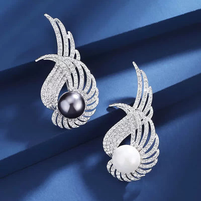 Women's Angel Wing Feather Pearl Brooch