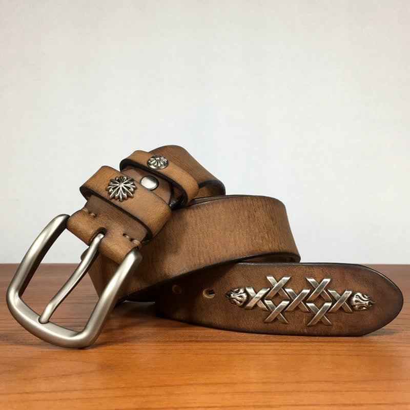 Men's Retro Decorative Carving Rivet Leather Belt