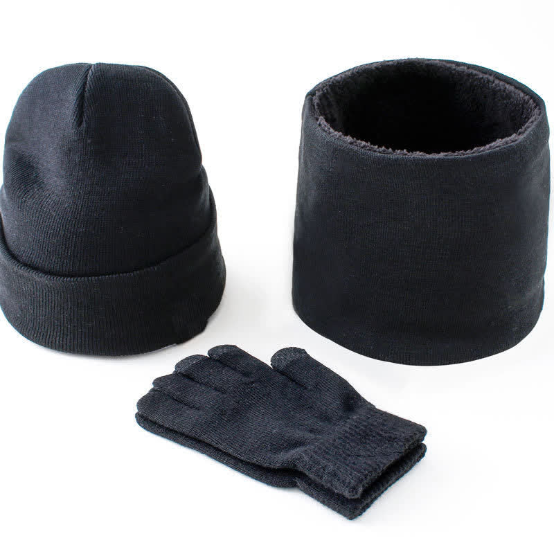 3Pcs Warm Beanie Hat Scarf Touchscreen Gloves Set