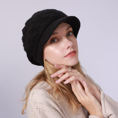 Women's Slouchy Fluffy Lining Visor Beanie Hat