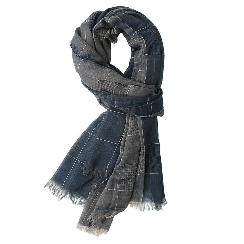 Men's Two-Tone Patchwork Checked Fringe Scarf