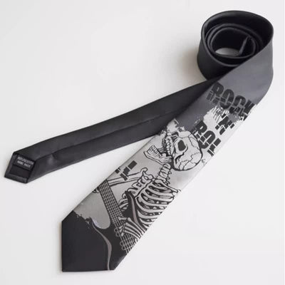 Men's Rock Punk Dark Gray Skull Necktie