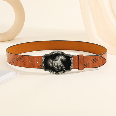 Men's Classical Silver Running Horse Buckle Leather Belt