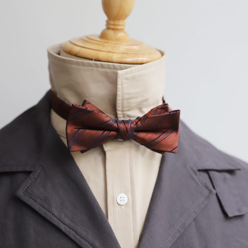 Men's Versatile Coffee Striped Bow Tie