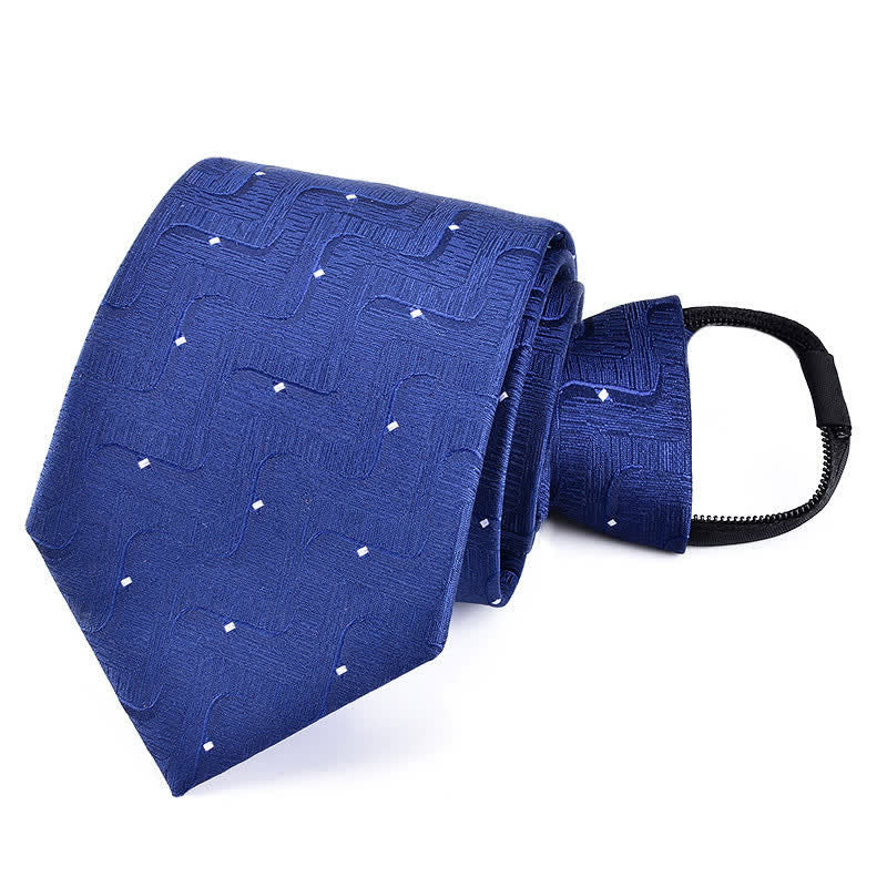 Men's Bussiness Zipper Tie Plaid Striped Necktie