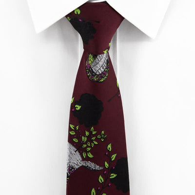 Men's Burgundy Black Rose & Deer Necktie