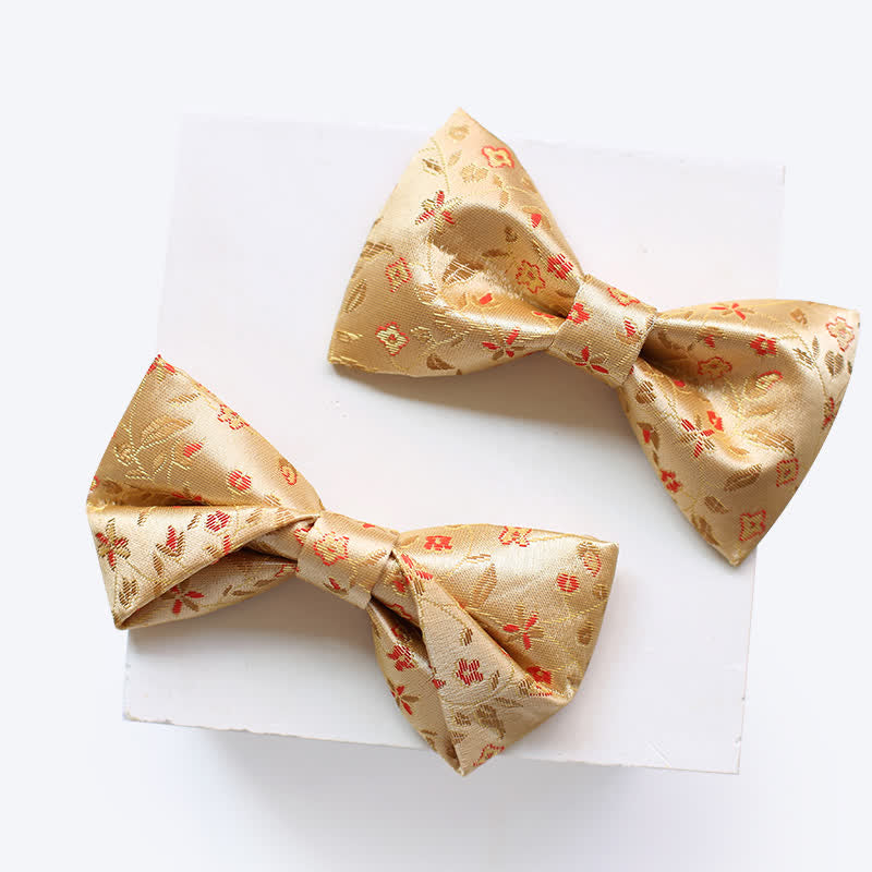 Men's lustrous Yellow & Red Flowers Bow Tie