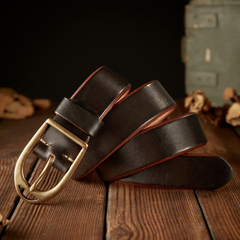 Men's Heavy Duty Copper Buckle Leather Belt