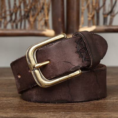 Men's Carving Crack Ship Anchor Leather Belt