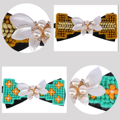 Men's Wool Weave Pearl Rinestone Flower Bow Tie